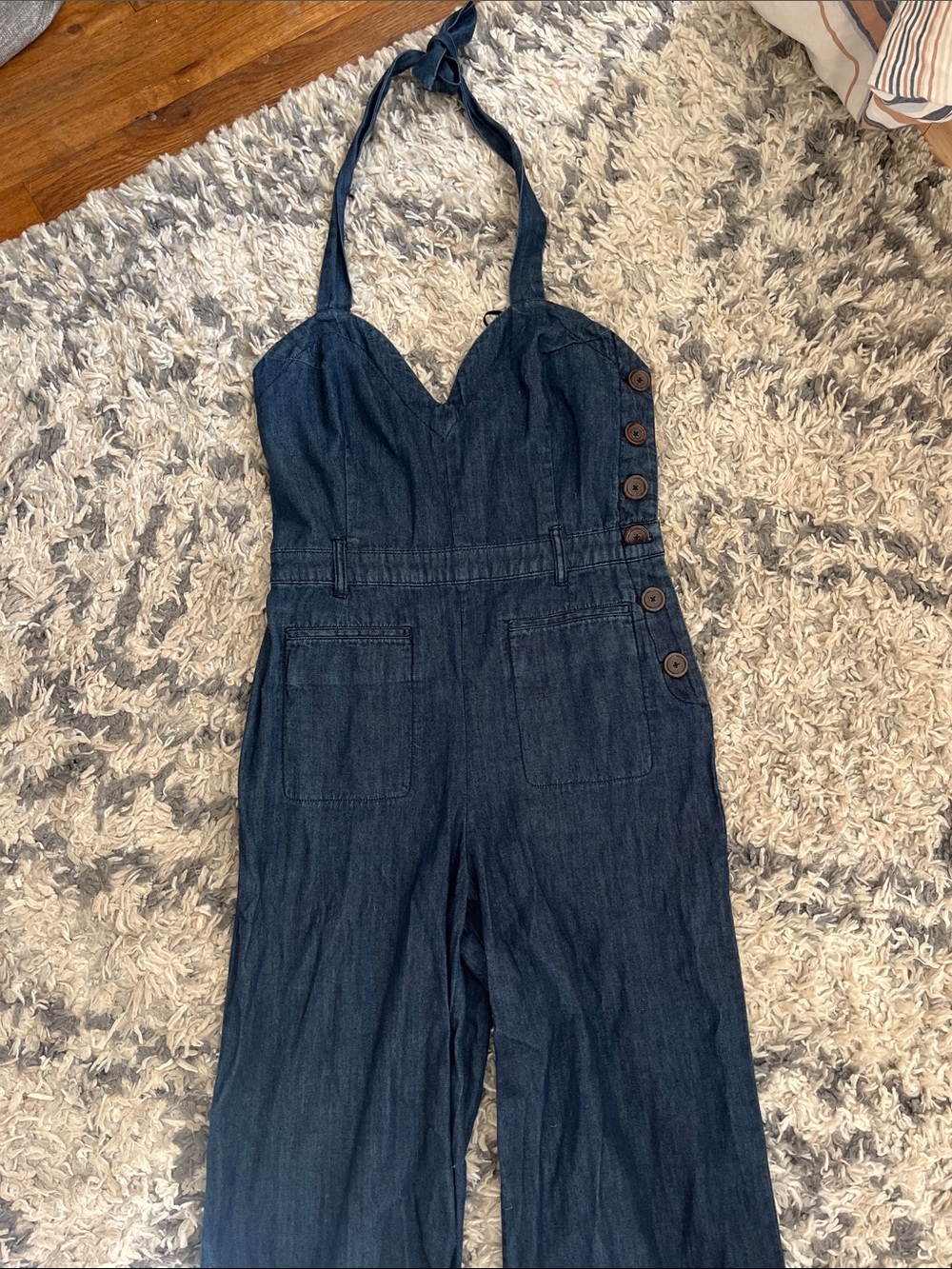 Cooperative Dark Blue Denim Halter Jumpsuit